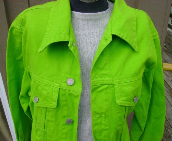 Small 1980's Neon Lime Green Jean Jacket by DianeSladeInc on Etsy