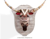 Faux Taxidermy Bull Head, Salvaged Metal Wall Sculpture, Antlers on Wood Trophy, Made to Order