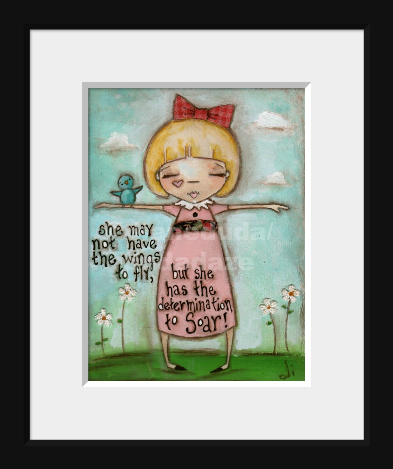 PRINT Of my original mixed media childrens painting - Determined to Soar