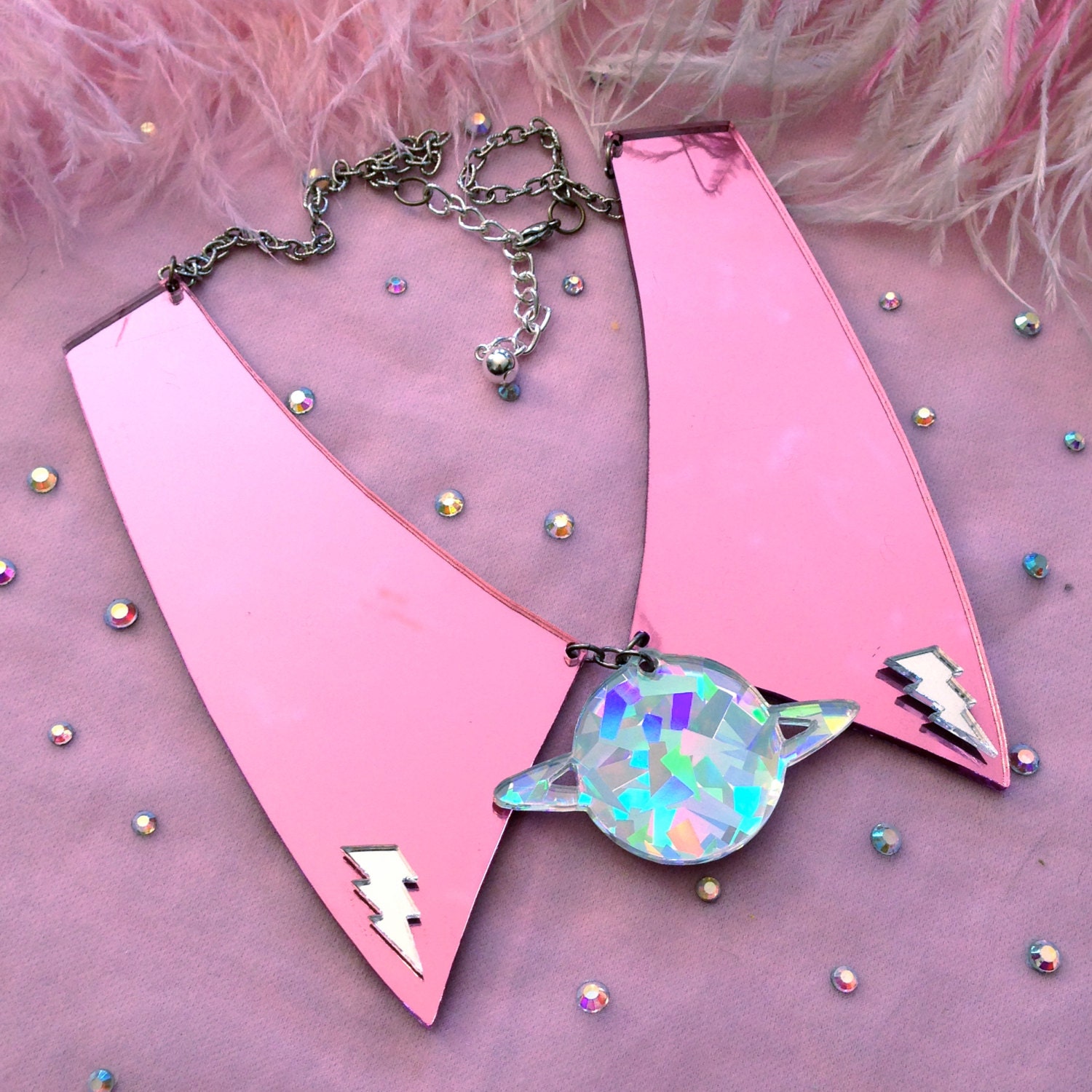 Pink Planet Acrylic Collar Necklace