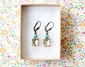 Vintage Crystal and Turquoise Glass Charm Earrings