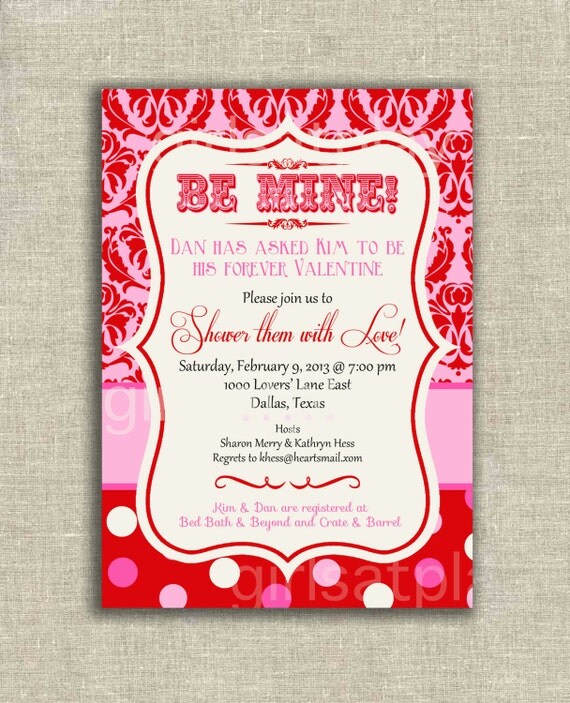Bridal Shower Vintage Valentine Invitation Love Heart Victorian Red Pink - digital - by girls at play Etsy girlsatplay Il_570xn