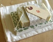 Letterpress GIFT SET - Six Note Cards (Green Leaves) Essential Oil Soap and Gift Tag