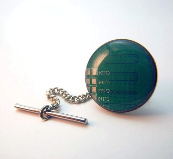 Computer Circuit Board Tie Tack in Kelly Green Tie Pin Geeky Jewelry