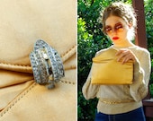 Christian DIOR 1950's 60's Vintage Golden Champagne Satin Handbag Clutch Purse with Rhinestone Clasp by George Morris