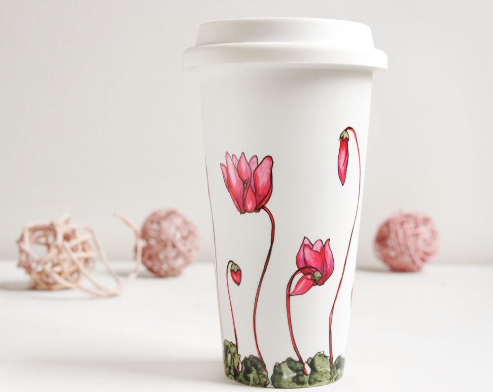 Ceramic Eco-Friendly Travel Mug - Cyclamen, Botanical Collection