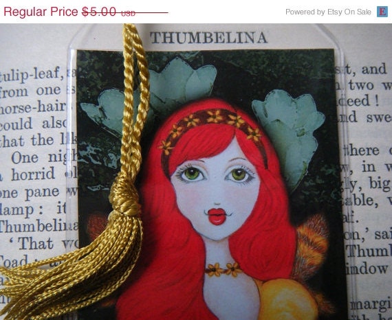 SUMMER SALE Thumbelina Art Print Bookmark, Fairy Tales, Fantasy, Storybook Art, Reproduction Art, Children's Art, Children's Bookmark