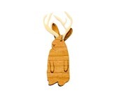 Jackalope Brooch rabbit hare antlers woodland laser cut wood plastic