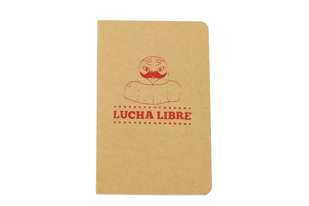 Lucha Libre Notebook Mexican Wrestler Screen Printed Pocket Moleskine Cahier RED