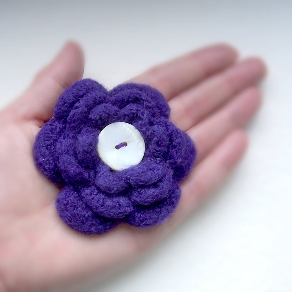 Pin - Crocheted Felted Flower in Grape - DISCONTINUED ITEM - Price reduced - 25 percent off