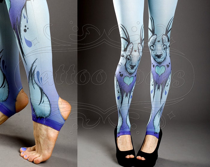 NEW light blue one size Triple Deer full length printed tights open toe and heel pantyhose summer spring