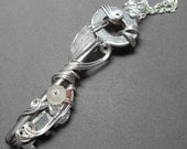 Antique Skeleton Key Necklace with Rose Quartz, Moonstone, Tourmaline and Silver