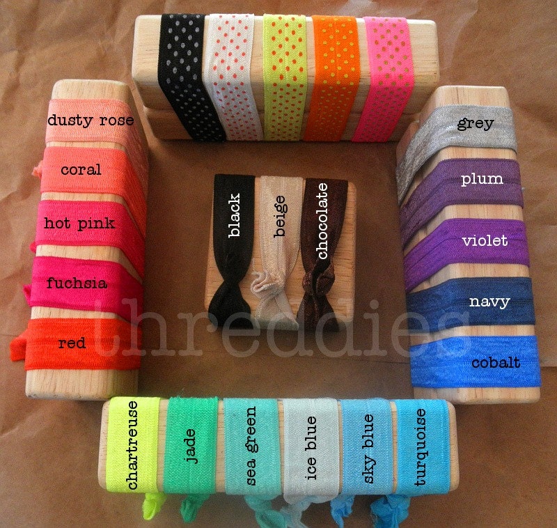 50 no dent ponytail elastics - soft, satin elastic ponytail holders // assorted colors