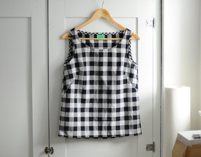 SALE - 40% off -  Gingham Tank - Size 6/8 - One of a Kind - Vintage Cotton Fabric