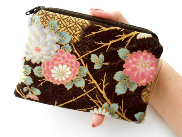 Japanese Coin Purse ECO Friendly Padded Zipper Pouch NEW Hanabi Flowers Japanese Import