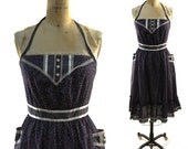 70s Gunne Sax Hippie / Prairie / Renaissance / Festival Dress in Navy Floral Cotton & Lace