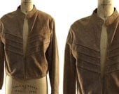 Motorcycle Jacket in Taupe Suede / Chevron Patchwork / Women's sz Large