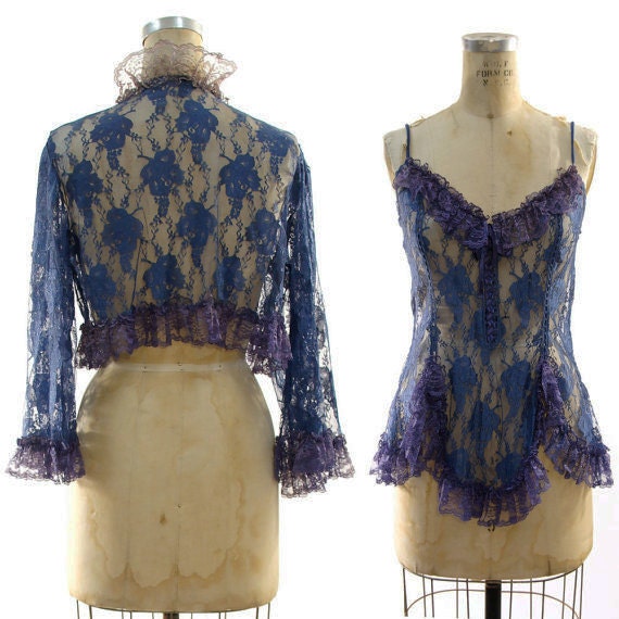 80s Lace Babydoll Teddy & Matching Lace Jacket Set
