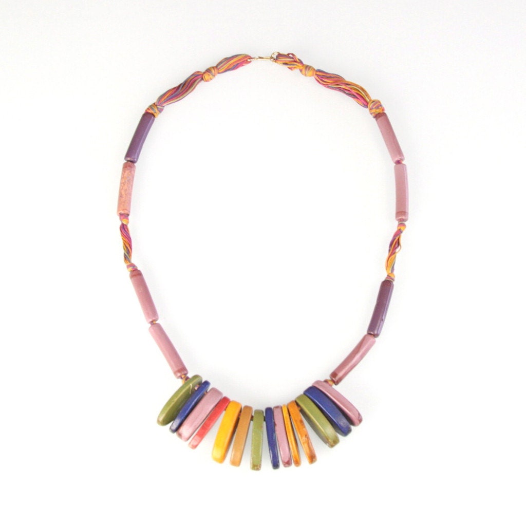 Painted Rainbow Wooden Necklace