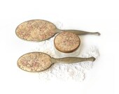 Tapestry Vanity Set - Hand Mirror, Brush, Jar - Shabby Roses