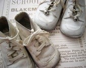 2 Pair Vintage White Leather Baby Walking Shoes 1950's or 1960's