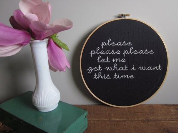 smiths please please please... original embroidery wall art - framed in hoop