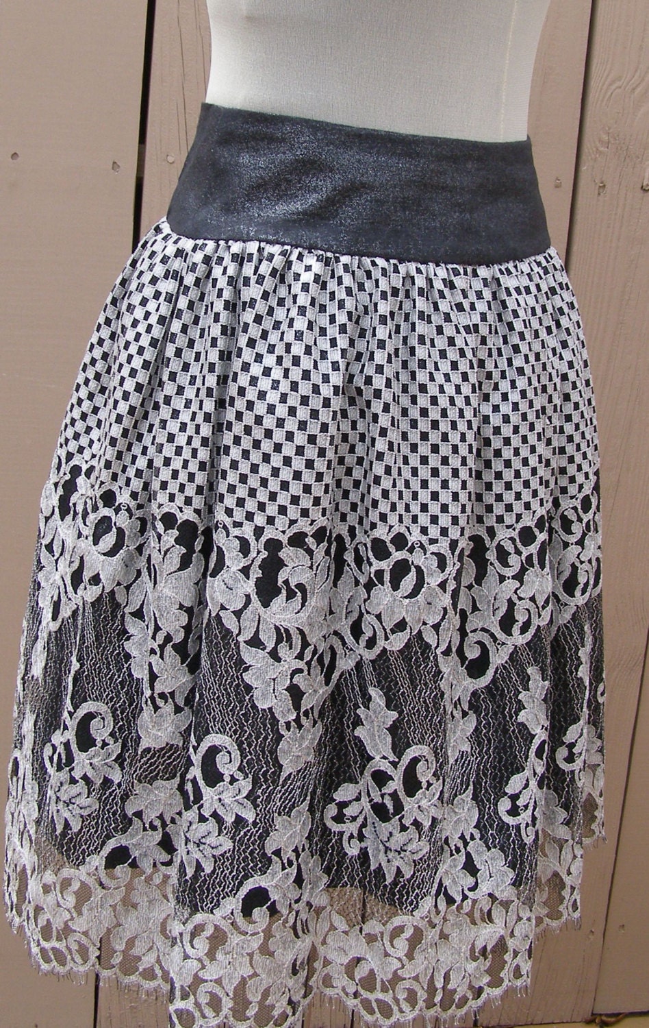 Dancing Checks and Lace Layered High Waist Skirt Shimmery Boho