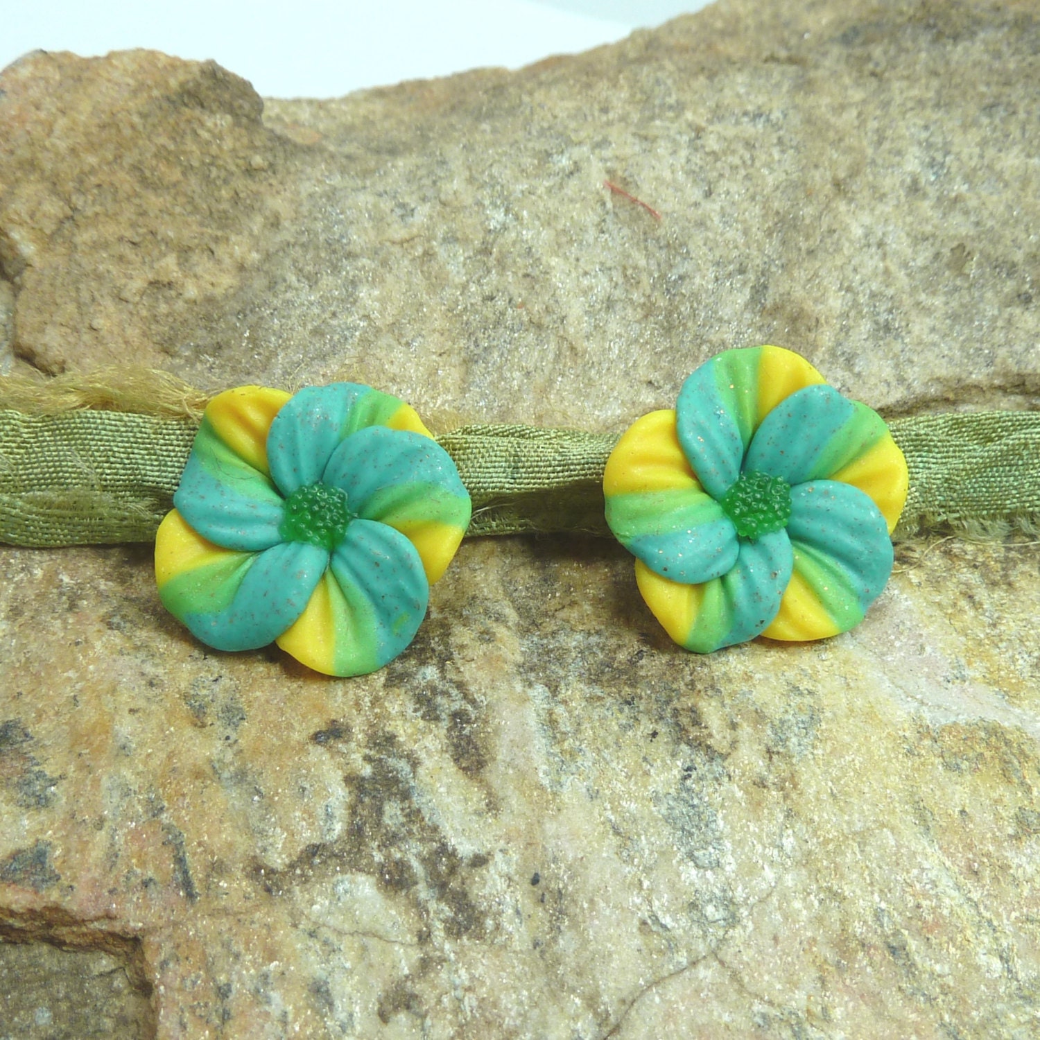 Flower Cabochon set - Bahama Breeze - Yellow Turquoise Lime