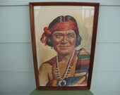 Vintage 1950s Chief Joe Sekakuku Hopi Snake Chief by E. H. Bischoff Native American Painting Framed Print