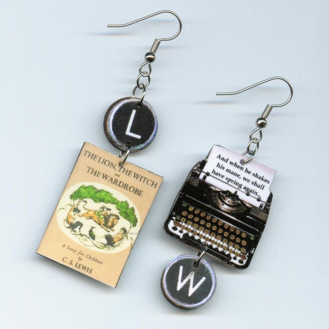Book Cover Earrings The Lion The Witch and the Wardrobe Vintage Typewriter C. S. Lewis