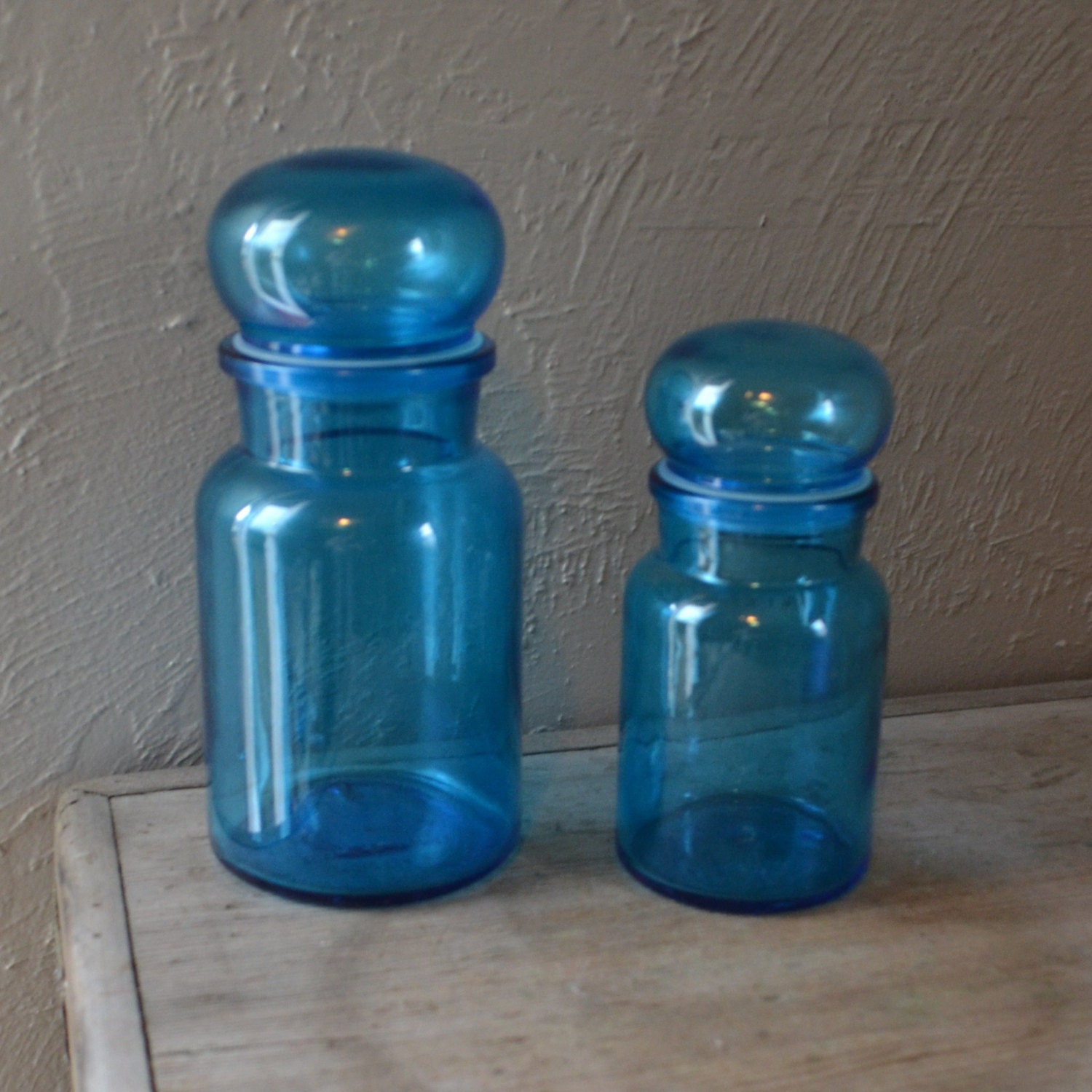 vintage blue apothecary jars