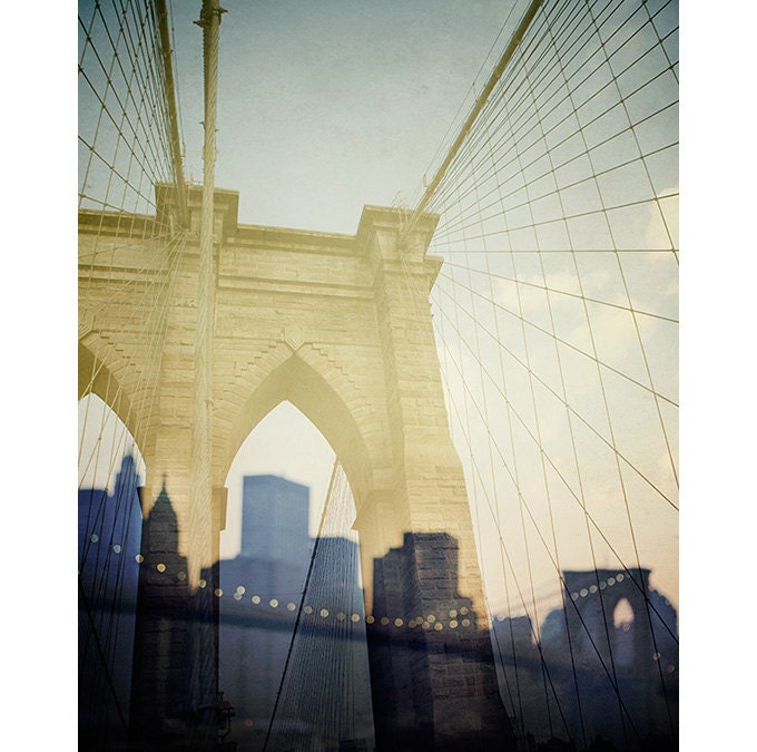 Brooklyn Bridge Double Exposure, New York Photography, Fine Art Print, NYC Skyline, 8x10 Photograph - Truly, Madly, Manhattan
