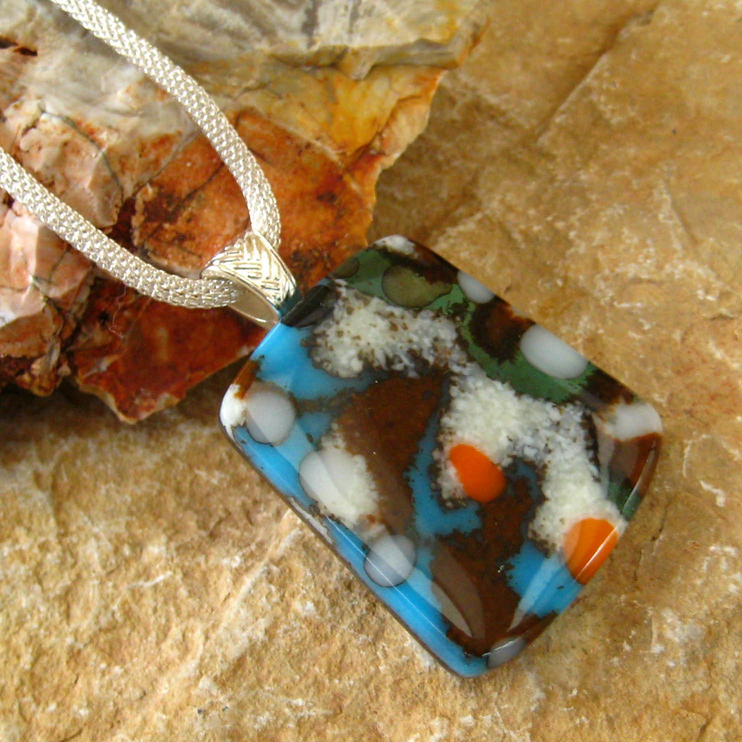 Fused Glass Pendant,  Stone Look Glass Pendant  - Sandy Beach