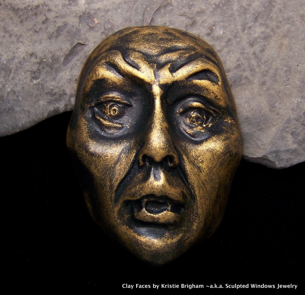 Black and Gold Wicked Vampire Lady FACE CAB Cabochon gilded finish