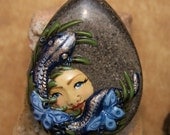Snakes and Butterflies in the Grass Goddess Face BEAD Gray Jasper & Polymer Clay face BEAD