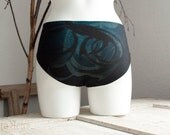 one of a kind - Black Tribal Panty - upcycled cotton jersey panties with midnight blue tribal print - size 116 (x-large)