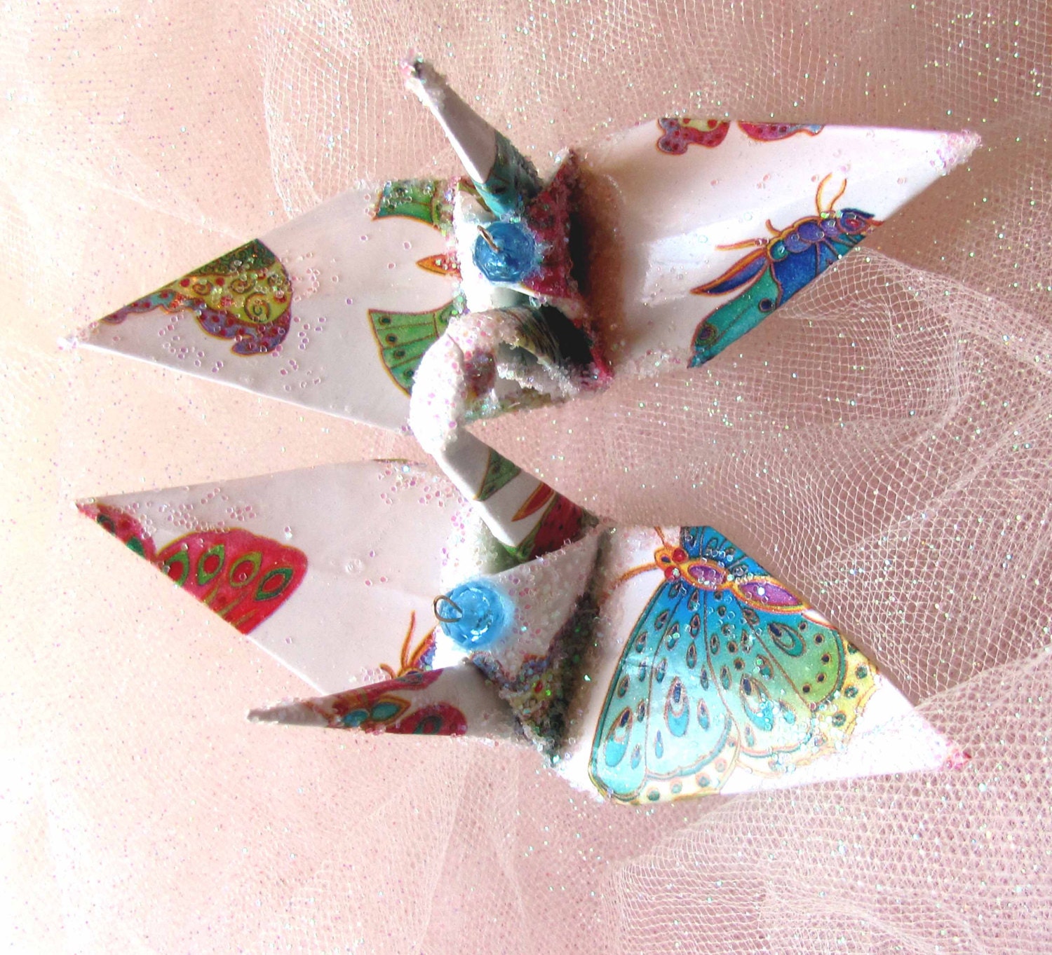 Jeweled Butterfly Peace Crane Wedding Cake Topper Party Favor Origami Ornament Japanese Paper Bird Decoration