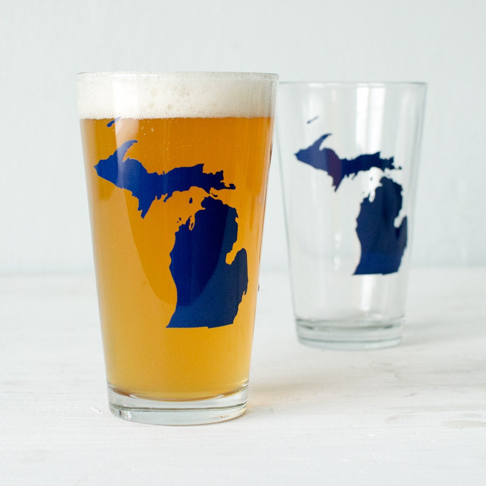 RESERVED for Sara - Michigan pint glass - set of 4 SCREEN PRINTED pint glasses - navy blue