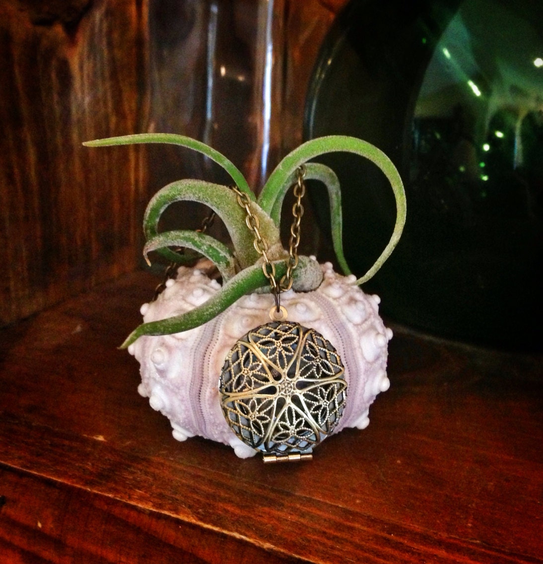 Antique Bronze Essential Oil Diffuser Necklace- Filigree style