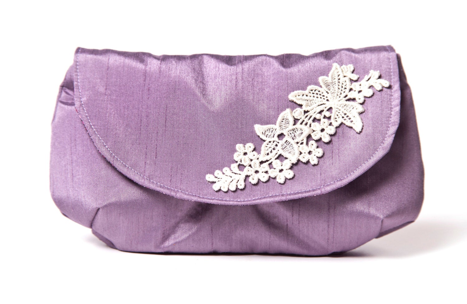 Lavender Wedding Clutch - Lilac Bridal Clutch with Lace Applique detail