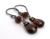 Garnet Earrings . Briolette Earrings . Sterling Silver