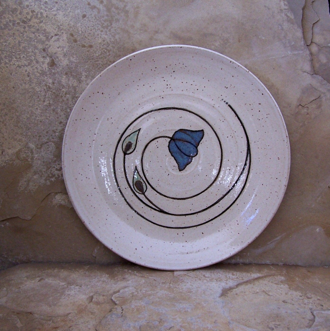 Rutile Blue Poppy on White Handmade Stoneware Ceramic Pottery Serving Platter Plate