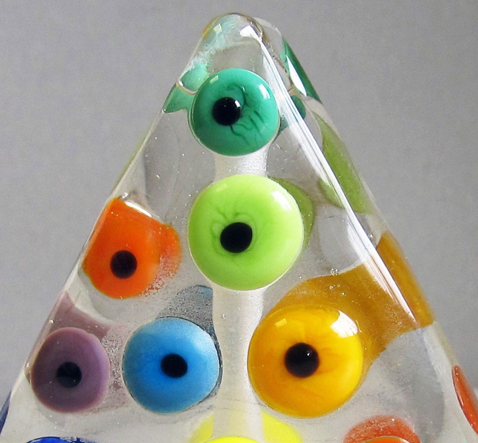 Rainbow Dotty Triangle Focal--Handmade Lampwork Glass Bead