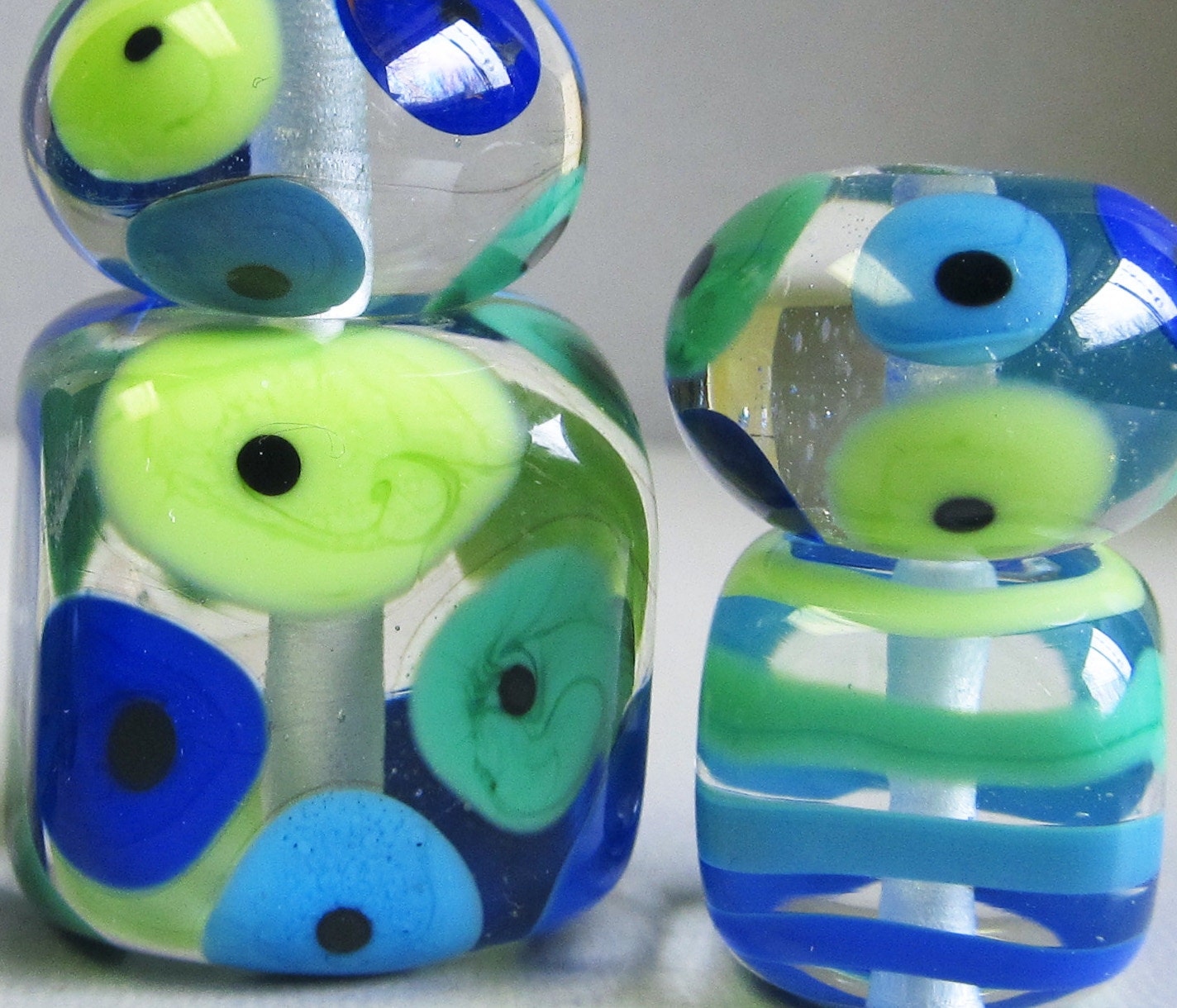 Laguna Spotty Stripey Set--Handmade Lampwork Glass Beads