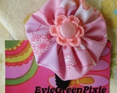 Vintage Pretty Pink Floral Fabric Yo-yo Hair Clip