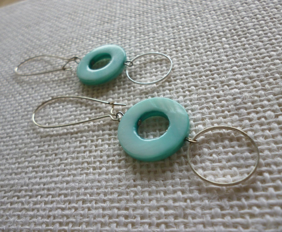 silver hoop and shell earrings - dangle earrings with blue shells - carlota earrings