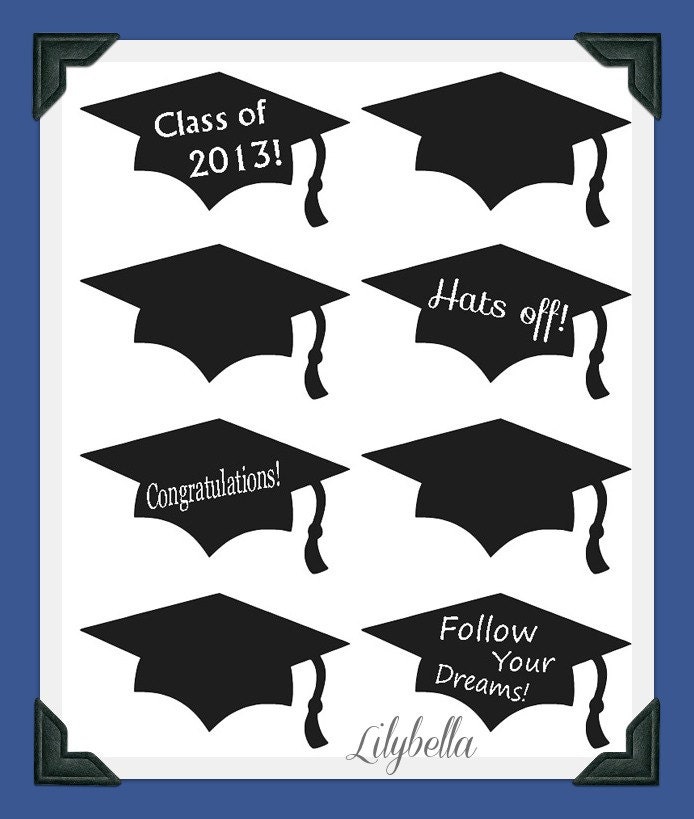 Chalkboard Labels  -  Graduation Caps  -  Set of 12
