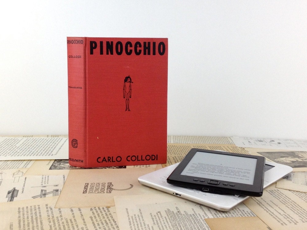 Pinocchio Custom Kindle, Nook or iPad mini cover - made to order device case custom made from recycled vintage book