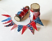 Patriotic Mix fabric Cake Mini Bunting. Roll of Ribbon. 4th of July cake topper pennants.