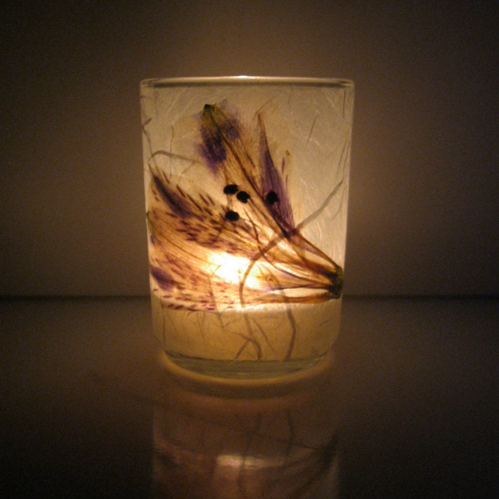 Alstroemeria Earth Light - candle, candle holder, tea light, pressed flower, handmade paper, garden, natural, floral, spring summer, gift